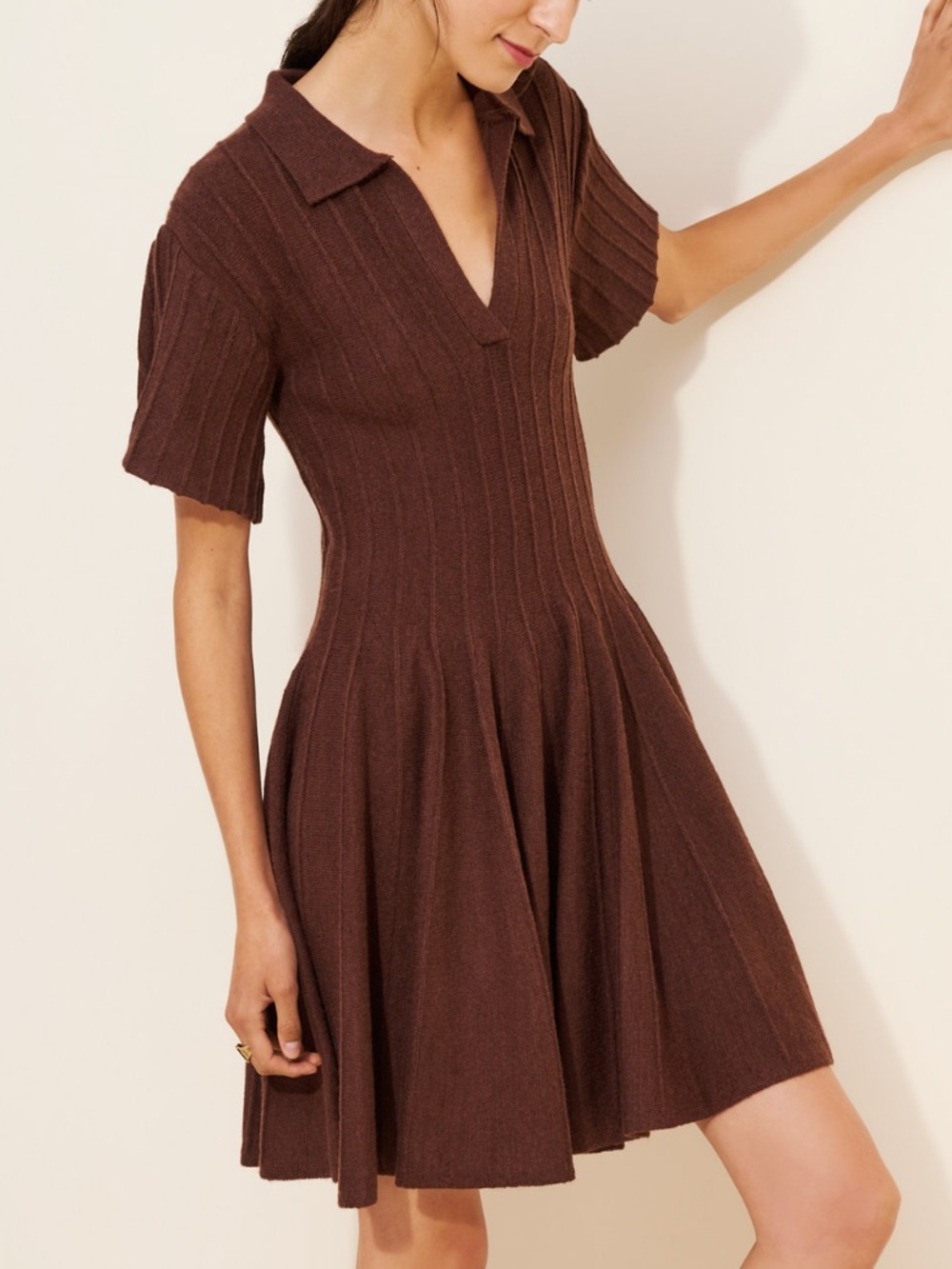 By Anthropologie Collared Knit Fit-and-Flare Dress